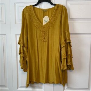 Boho Ruffle Sleeve Tunic NWT